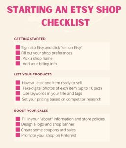 Starting an etsy shop checklist